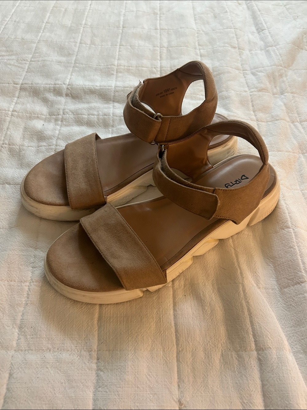 Dirty Laundry Tan Suede Platform Sandals with White Sole